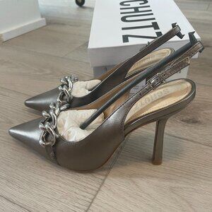 Schutz Never Worn Slingback Silver Heels - Size 7.5 Women's